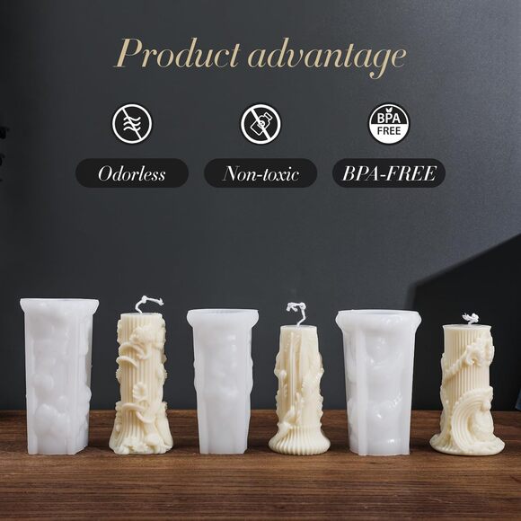 Roma Decorative Pillar Candle Silicone Mold Set with Wicks – 5 Designs DIY - Picture 6 of 8